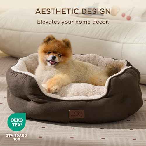 Small Dog Bed Washable (25"L x 21"W x 8"Th / Brown-warming)