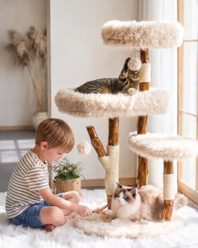 Solid Wood Cat Tree (Yellowish Brown)