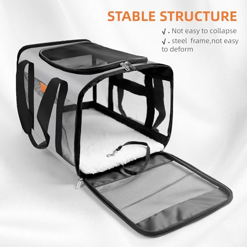 Soft Sided Cat & Dog Carrier for Pets Up to 15 Lbs (grey)