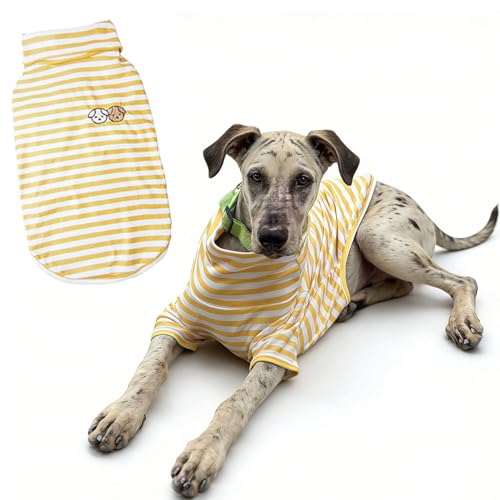Turtleneck Dog Shirt Cute Doggie Embroidery Super Soft Dog Sweatshirt Stretchy Striped Puppy Pullover for Cats Small Medium Large Dogs (Yellow Striped / XX-Large)