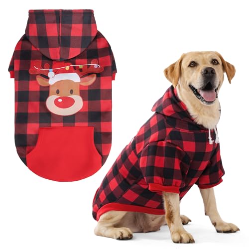 Plaid Dog Hoodie (Large / Xmas Buffalo Check)