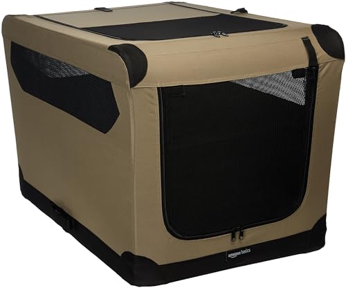 Portable Folding Soft Dog Crate for Cat (Tan / L 36" x 24" x 24")