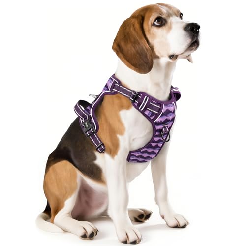 Dog Harness No Pull Adjustable Padded Reflective Harness for Small Medium Large Dogs with Handle for Walking Training (M / Moon Night)