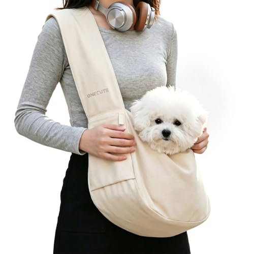 Dog Sling Carrier 15 lbs (Beige Sling / 15.7"L x 5.9"W x 8.6"H)