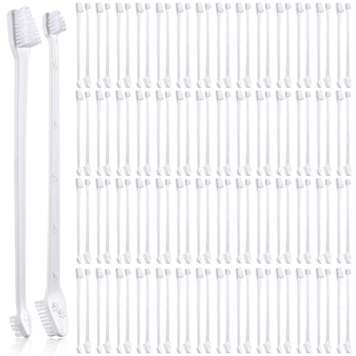 200 Count Dog Toothbrush Double Headed Long Handle Soft (White)