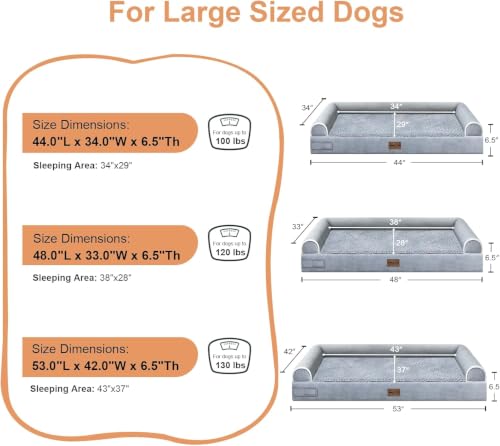 Orthopedic Dog Bed for XX (Light Grey / 44.0"L x 34.0"W x 6.5"Th)