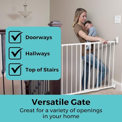 Toddleroo Easy Swing & Lock Baby Gate for Top of Stairs (White / 31" Tall)