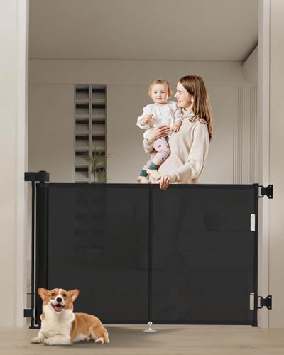 50 inch Reinforced Retractable Baby Gates 34 inch Tall (Black / 34" Tall x 50" Wide)
