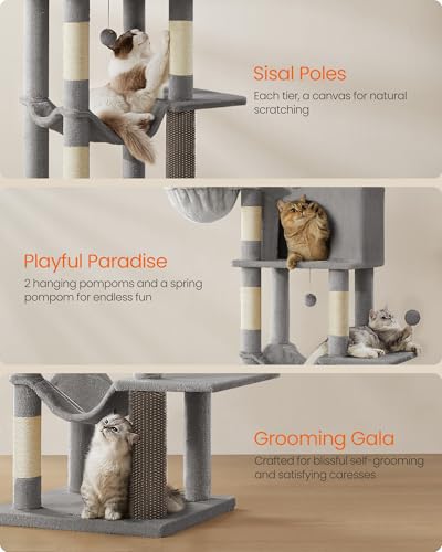 Cat Tree, 69-in Large Cat Tower, Multi-Level Condo, Dove Gray (Dove Gray)