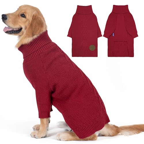 Dog Sweater Long Sleeve Warm Knit Sweaters for Large Dogs Boy Girl (Burgundy / XXX-Large)