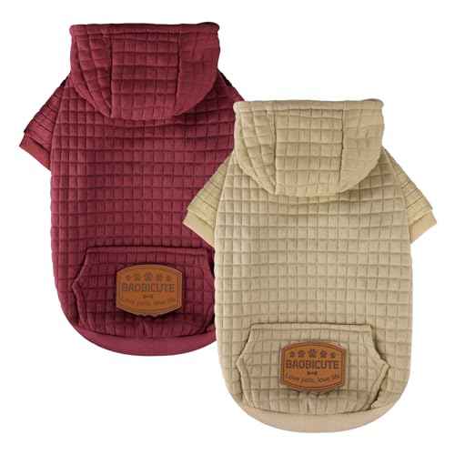 2 Pack Dog Hoodie Sweaters for Small Medium Dogs Warm Dog Clothes for Large Dogs Soft Waffle (Brown+Wine Red / XS (Back: 10",Chest: 13", 6-11lbs))