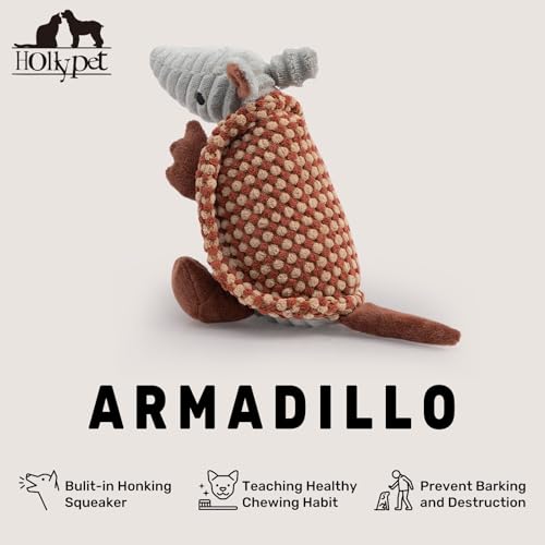 Armadillo Squeaky Puppy Dog Toys for Small Medium Dogs (8 IN / Burnt Orange and Light Yellow)