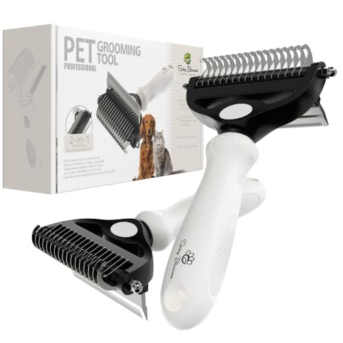 2 in 1 Professional Grooming Rake for Cats & Dogs (Cloud Dancer White)