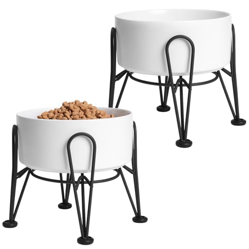 Elevated Dog Bowls (White / 3.6 Cups | 2 Pack | For Medium Dogs)