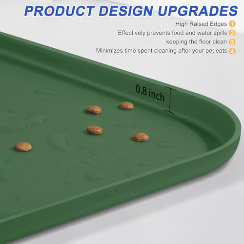 Waterproof Silicone Pet Food Mat with Raised Edge for Dog & Cat (Dark Olive / 22"L x 14"W)
