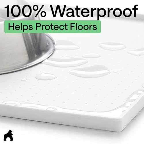 Dog Food Mat 100% Waterproof Silicone (White / 26"l X 17"w)