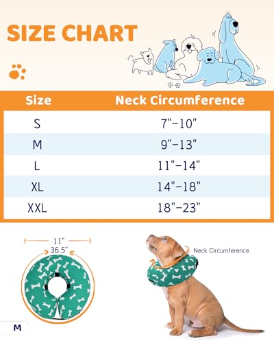 Inflatable Dog Cone Collar for Large Medium Small Dogs (T Bone Green / M(Neck 9"-12.5"))