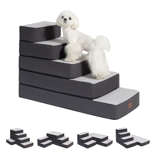 5 Step Adjustable Dog Stairs for High Beds (Grey / 5-Step)