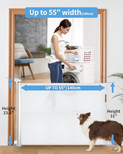 2 Pack) Retractable Baby Gate for Doorways and Stairs, Mesh Safety Gate for Pet, Indoor & Outdoor Use, One-Hand Operation, Easy Installation, 33.6" Tall, Expands to 55" Wide（White） (White / 33x55 Inch(2 Pack))