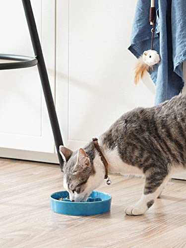 Ceramic Slow Feeder Dog Bowls Small Breed (Blue / S-0.5 Cups)