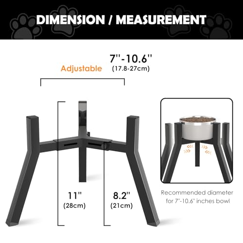 Raised Dog Bowl Stand for Large Dogs 11" Height Adjustable Width 7 (Black-FM / Height: 11", Width: 7-10.6")