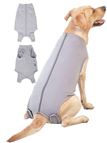 Dog Surgery Recovery Suit (L(Back15- 17" Chest 21- 23" Weight 25- 36 lb) / Grey)