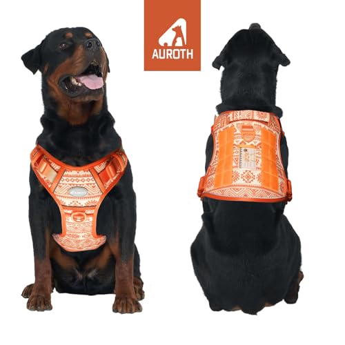 Dog Harness for Large Dogs (Tribal Patterns-Orange / L(Neck:18-29",Chest:24-37"),45-80 lbs)