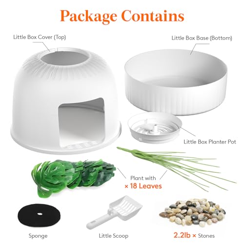 Hidden Plant Cat Litter Box with Plastic Scoop (White)