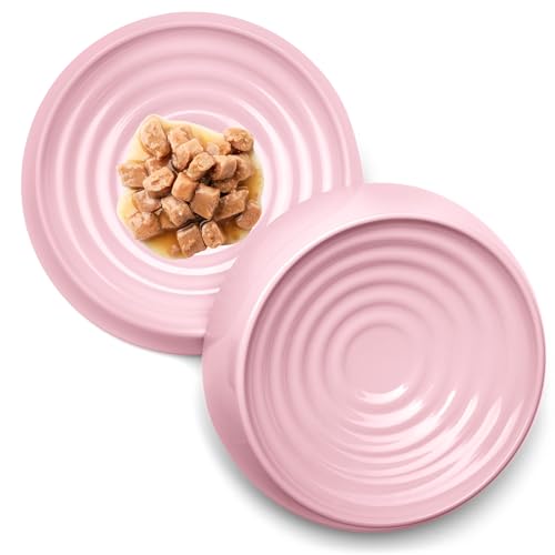 Cat Bowls Whisker Friendly Food Bowl for Indoor Cats (Dish - Set of Two / Pink)