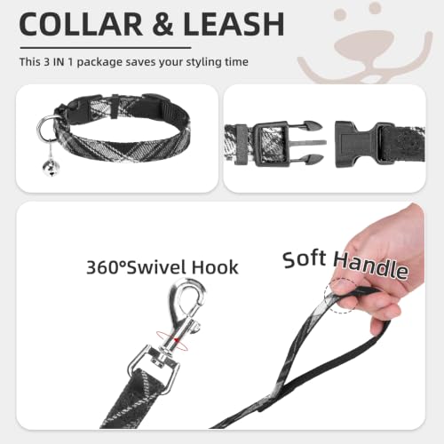 Dog Harness Collar and Leash Set No Pull for Small Medium Sized (Black / XXS (CHEST 11.5"-13"))