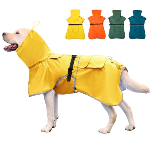 Dog Raincoat Waterproof Adjustable Rain Jacket Small Dogs Yellow (Yellow / L-Fit for 10-14 pounds)