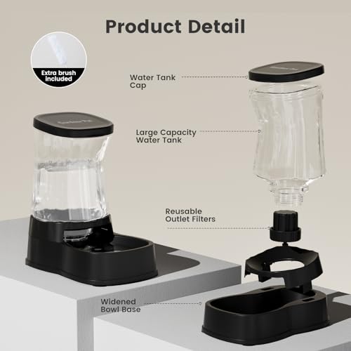 1.0Gal Gravity Automatic Dog Water Bowl Dispenser 100% BPA Free (Black)