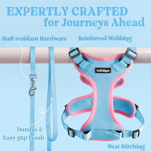 Cat Harness and Leash Set (M / Light Blue & Pink)