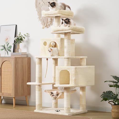Cat Tree Tower with Sisal Scratching Posts (53.7 Inches / Beige)