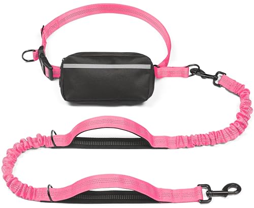 Hands Free Dog Leash with Zipper Pouch (Pink / Large)