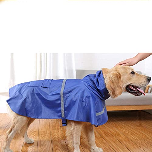 Large Dog Raincoat Adjustable Pet Waterproof Clothes Lightweight Rain Jacket Poncho Hoodies with Strip Reflective (Dark Blue / XXXL)