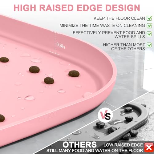 Waterproof Silicone Pet Food Mat with Raised Edge for Dog & Cat (Sakura Pink / 24"L x 16"W)