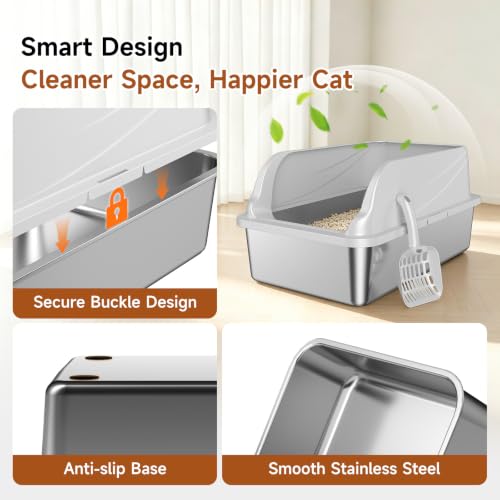 XL Stainless Steel Cat Litter Box with high Sides (silver gray xl)