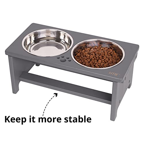 Elevated Dog Bowl Stand with 2 Stainless Steel Bowls (medium-7"tall,29 Oz bowl / Grey)