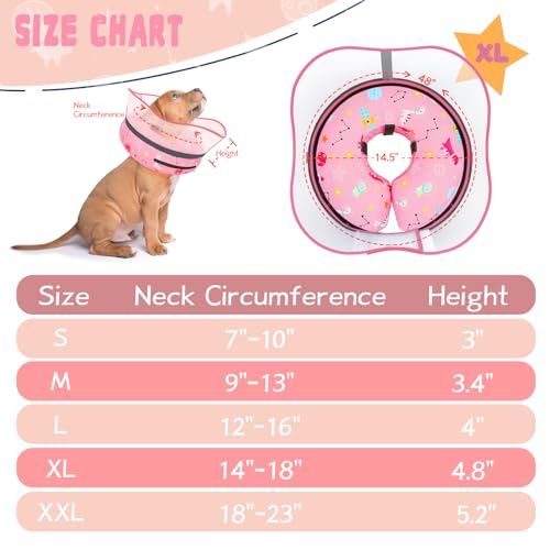 Elevated Inflatable Dog Cone Collar to Stop Licking (Pink / XL(Neck 14"-18"))
