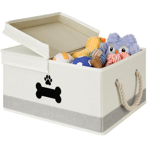 Dog Toy Basket with Double (Beige & Gray / Large)