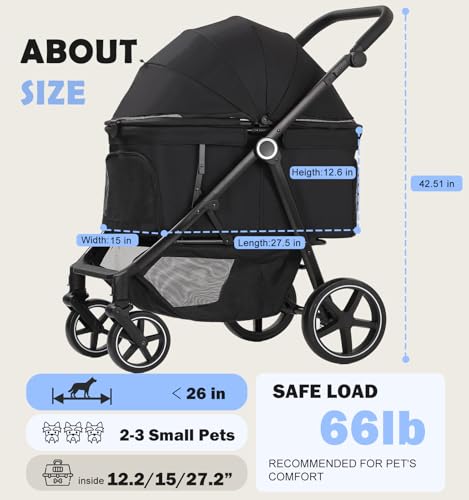 Dog Stroller for Medium Large Dogs up to 66lbs Portable&Foldable (Black / Medium)