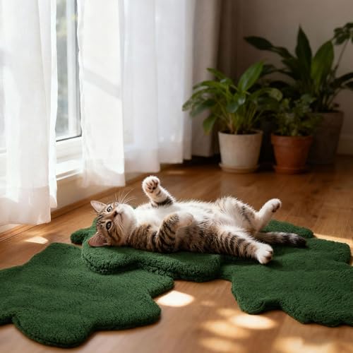 3 Pack Self Warming Pet Bed Leaf Shape Self Heating Cat Dog Mat Washable Thermal Sleeping Pad for Indoor Outdoor Hedgehog (Dark Green / Small-16"x20")