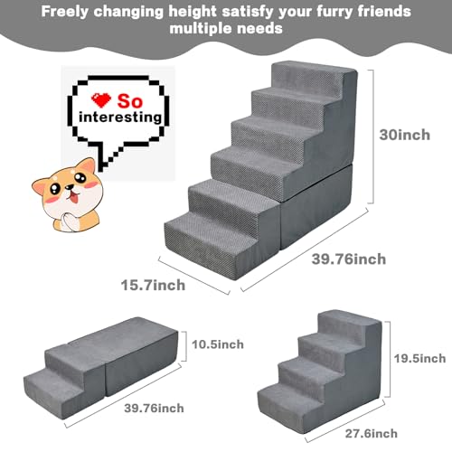 6 Step 33D Foam Dog Stairs Steps for High Beds 30 (Gray 30" H)