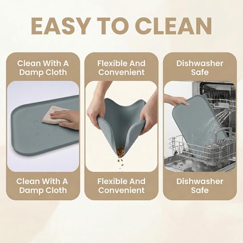 Waterproof Silicone Pet Feeding Mat Grey with Raised Edge (60 x 40 cm / Grey)