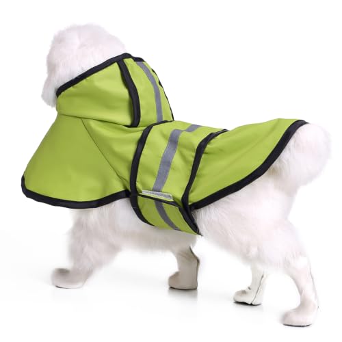 Dog Raincoat Hooded Reflective Waterproof Slicker Poncho (Green / 3XL(33-38 pound))