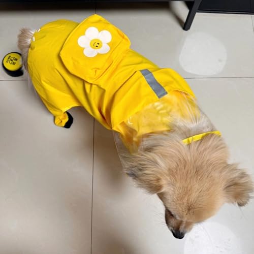 Dog Raincoat with Boots (Yellow Flower (detachable tail) / XXL (14-17lb))