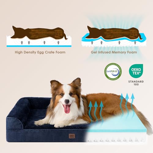 XL Dog Bed Memory Foam for Crate (Navy Blue / 41.0"L x 27.0"W x 6.5"Th)