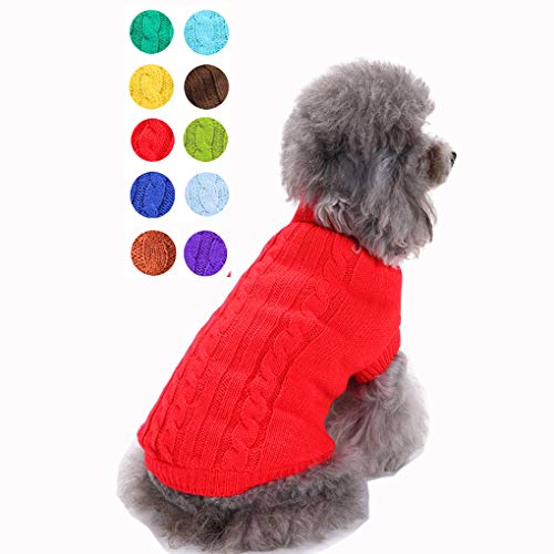 Dog Sweater Soft Warm Turtleneck Knitted Clothes for Small Medium Large Pet (Red / XX-Small)