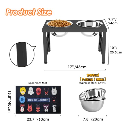 Metal Raised Dog Bowl (Black - L Dog Mat / Height:10inch)